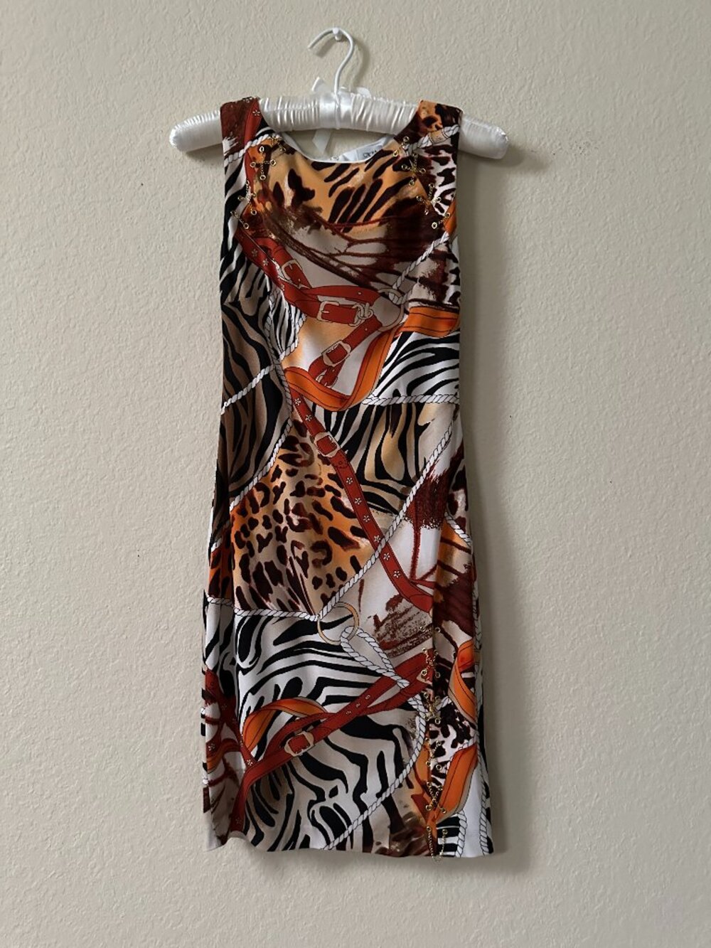 Vintage Cache Y2K 90s Chain Animal Print Jersey Stretch Sheath Dress Sz XS NWT